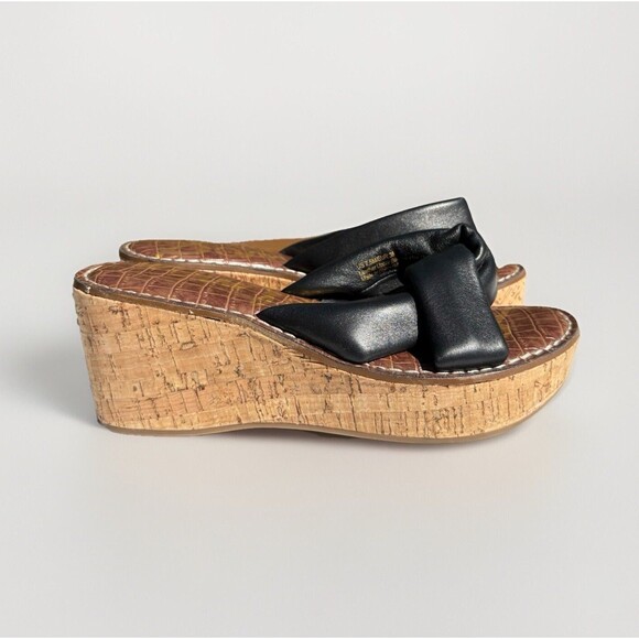 Sam Edelman Ramsey Black Sandals Womens Size 7.5 M Leather Upper Wedge Cork Heel - Picture 3 of 10